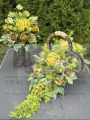 Zestaw: Kompozycja w ukośnym sercu "Zielona Tęsknota" + bukiet