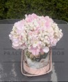 Flowerbox z hortensją i gipsówką