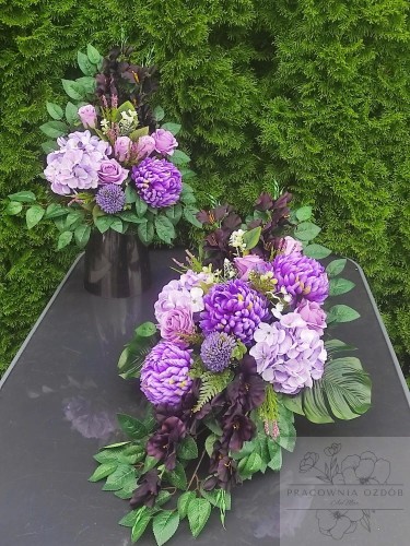 Zestaw: Kompozycja + bukiet w odcieniach fioletu