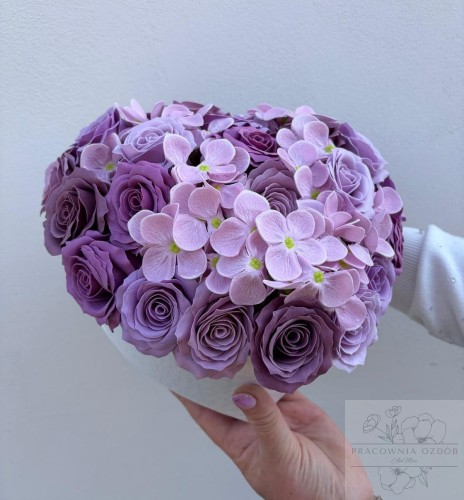 FlowerBox z kwiatów mydlanych " Lawendowe Serce"