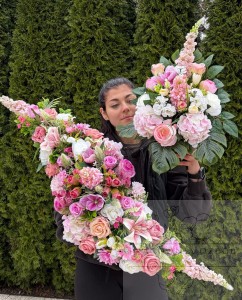 Zestaw: Kompozycja fala + bukiet w bieli i różu