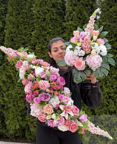 Zestaw: Kompozycja fala + bukiet w bieli i różu