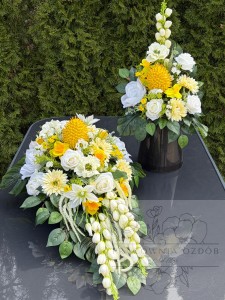 Zestaw: Kompozycja łezka + bukiet w żółtym i bieli