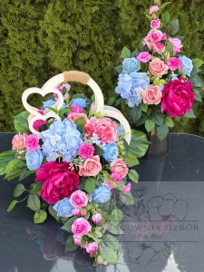 Zestaw: Kompozycja w ukośnym sercu "Czułe Wspomnienie" + bukiet 