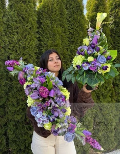 Zestaw: Kompozycja fala + bukiet w seledynie i fiolecie