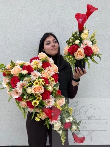 Zestaw: Kompozycja " Serce Pamięci" + bukiet