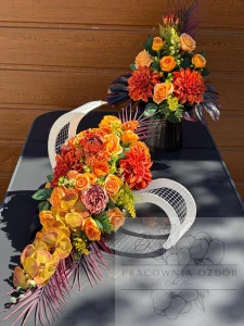 Zestaw: Kompozycja leżak + bukiet w rudościach 