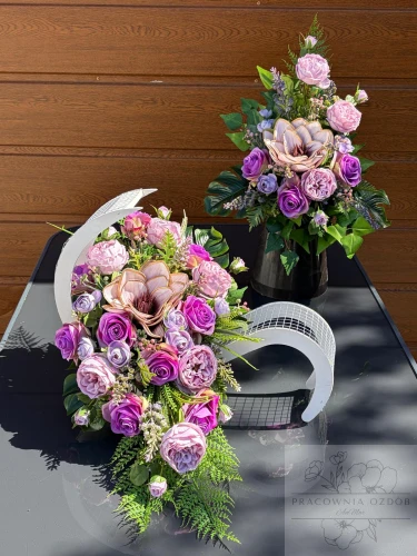 Zestaw: Kompozycja leżak + bukiet w fiolecie