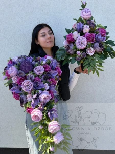 Zestaw: Kompozycja " Fioletowa Pamięć" + bukiet