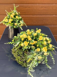 Zestaw: Kompozycja " Złoty Spokój" + bukiet 